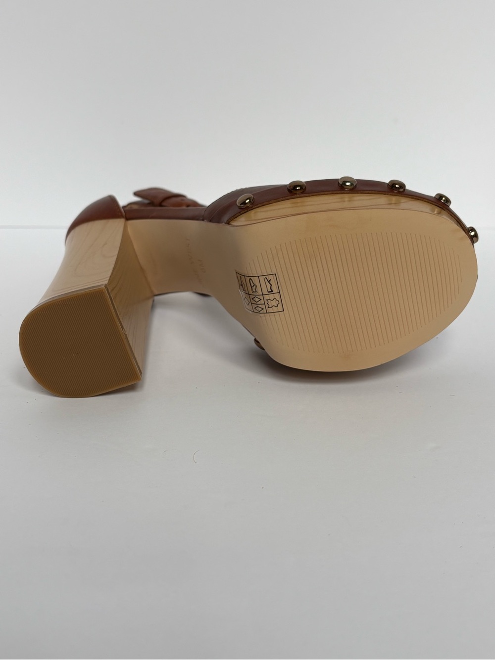 Nine West Cuzin Studded Wooden Platform Block Heal Sandals Brown Women’s Size 6